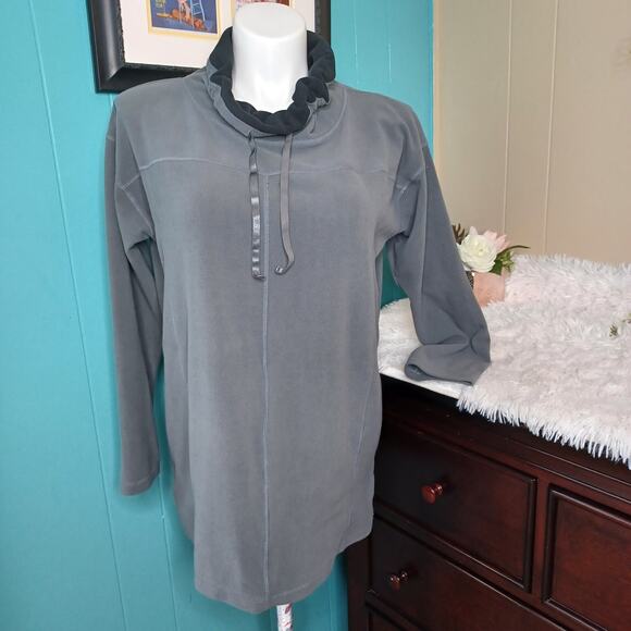 Sahalie Soft Cozy Fleece Gray Long Sleeve Cowl Neck Fleece Jacket with Pockets L - Picture 1 of 9